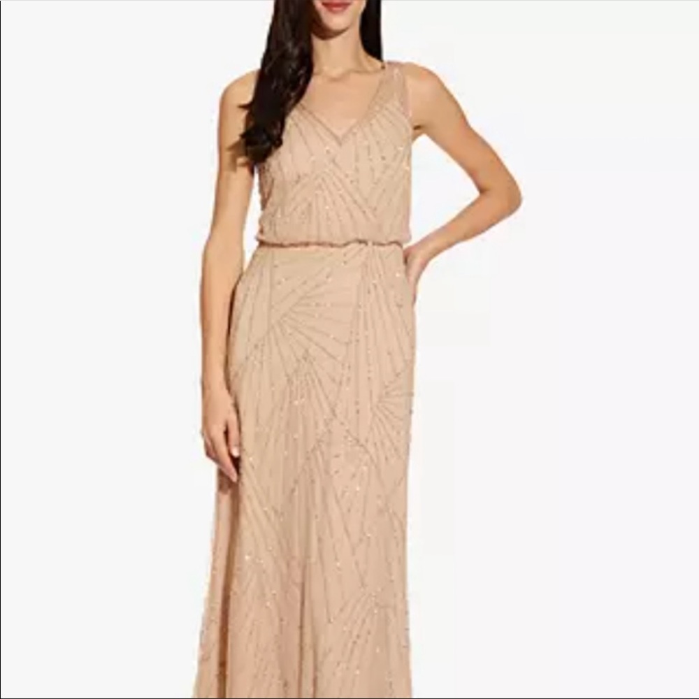 Adrianna Papell Champagne bridesmaid maxi dress